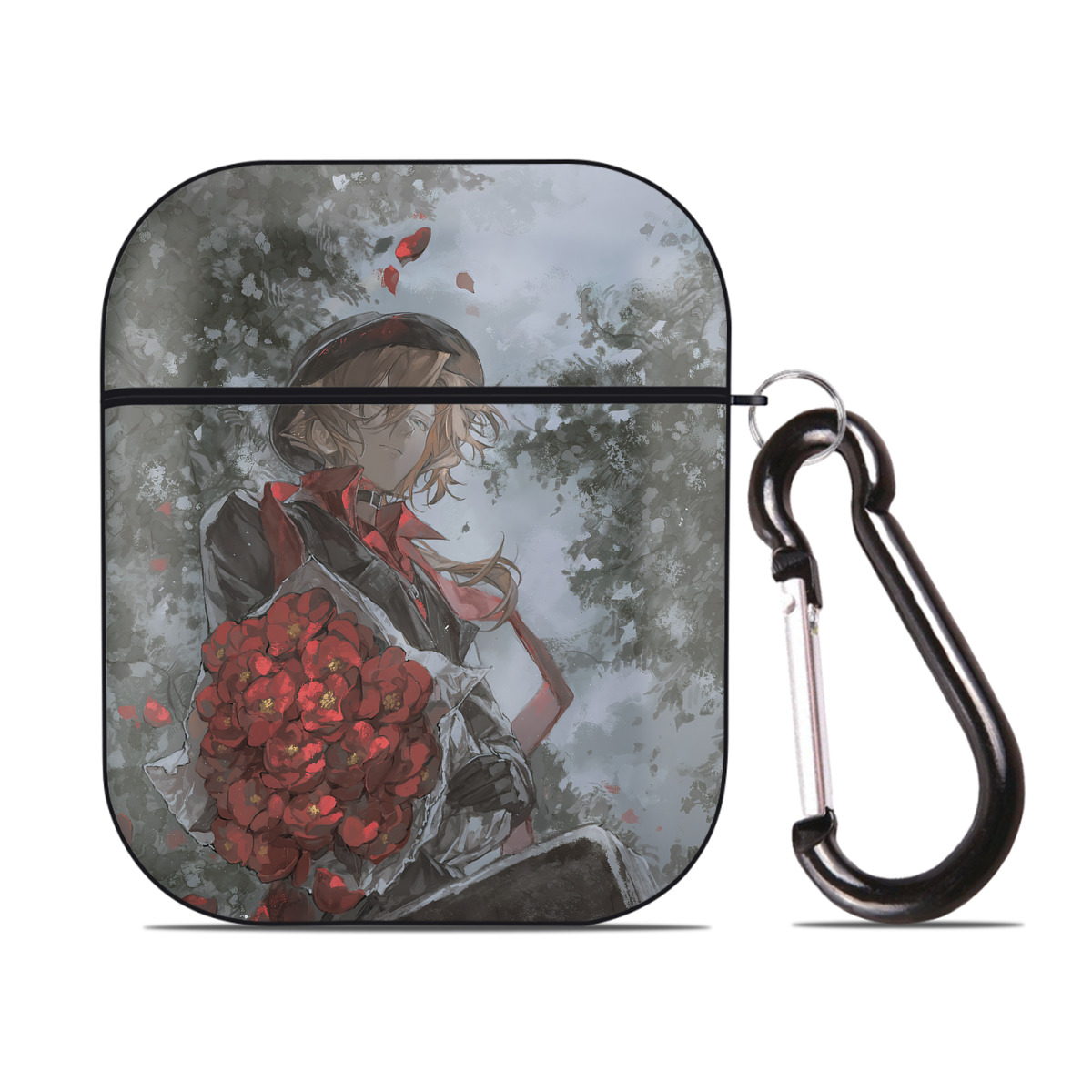 （画像用） 文豪ストレイドッグス Bungo Stray Dogs AirPods 第2世代保護ケース ハードシェル ブラック 耐衝撃・防指紋・カラビナ付き