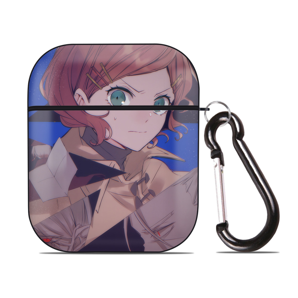 （画像用） 文豪ストレイドッグス Bungo Stray Dogs AirPods 第2世代保護ケース ハードシェル ブラック 耐衝撃・防指紋・カラビナ付き