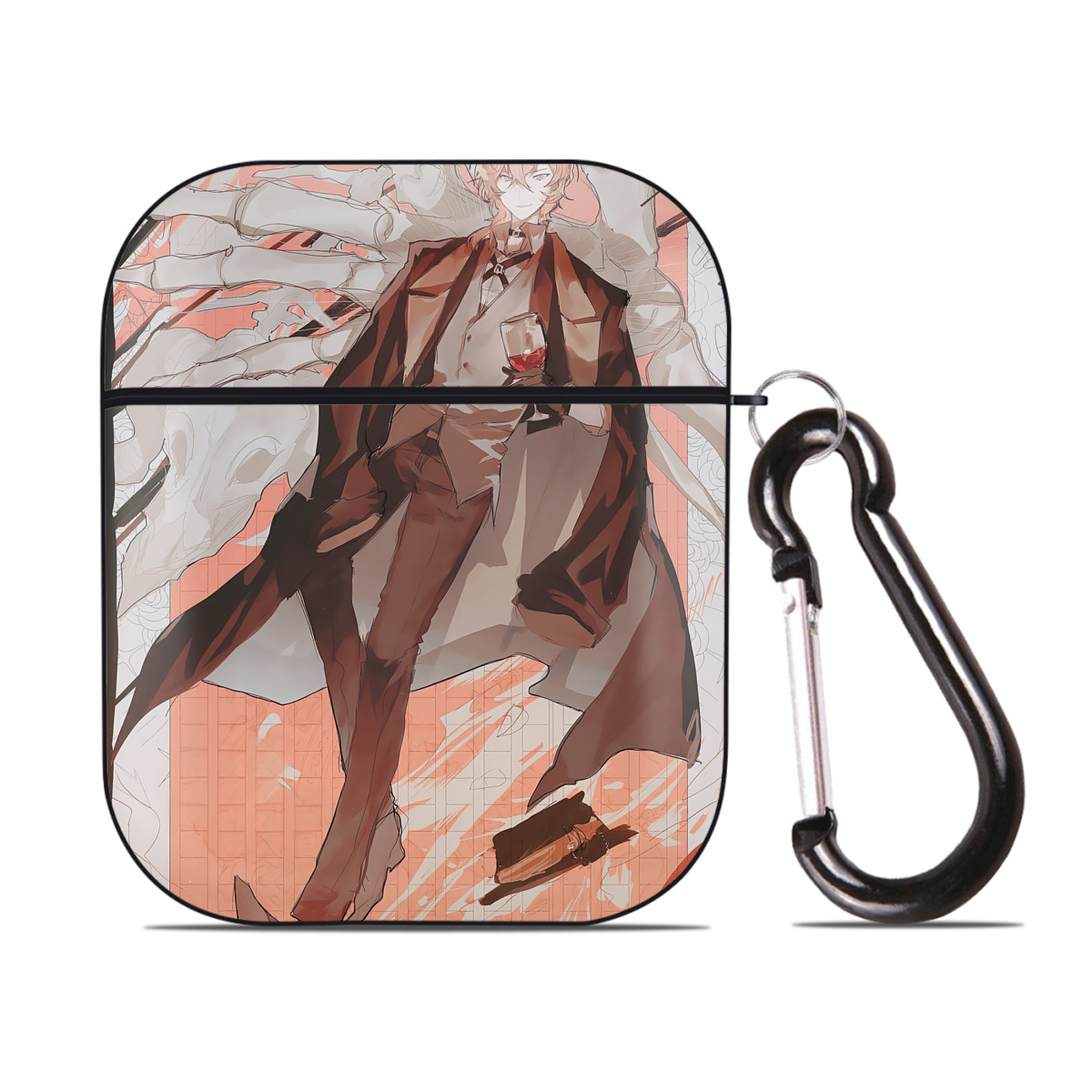 （画像用） 文豪ストレイドッグス Bungo Stray Dogs AirPods 第2世代保護ケース ハードシェル ブラック 耐衝撃・防指紋・カラビナ付き