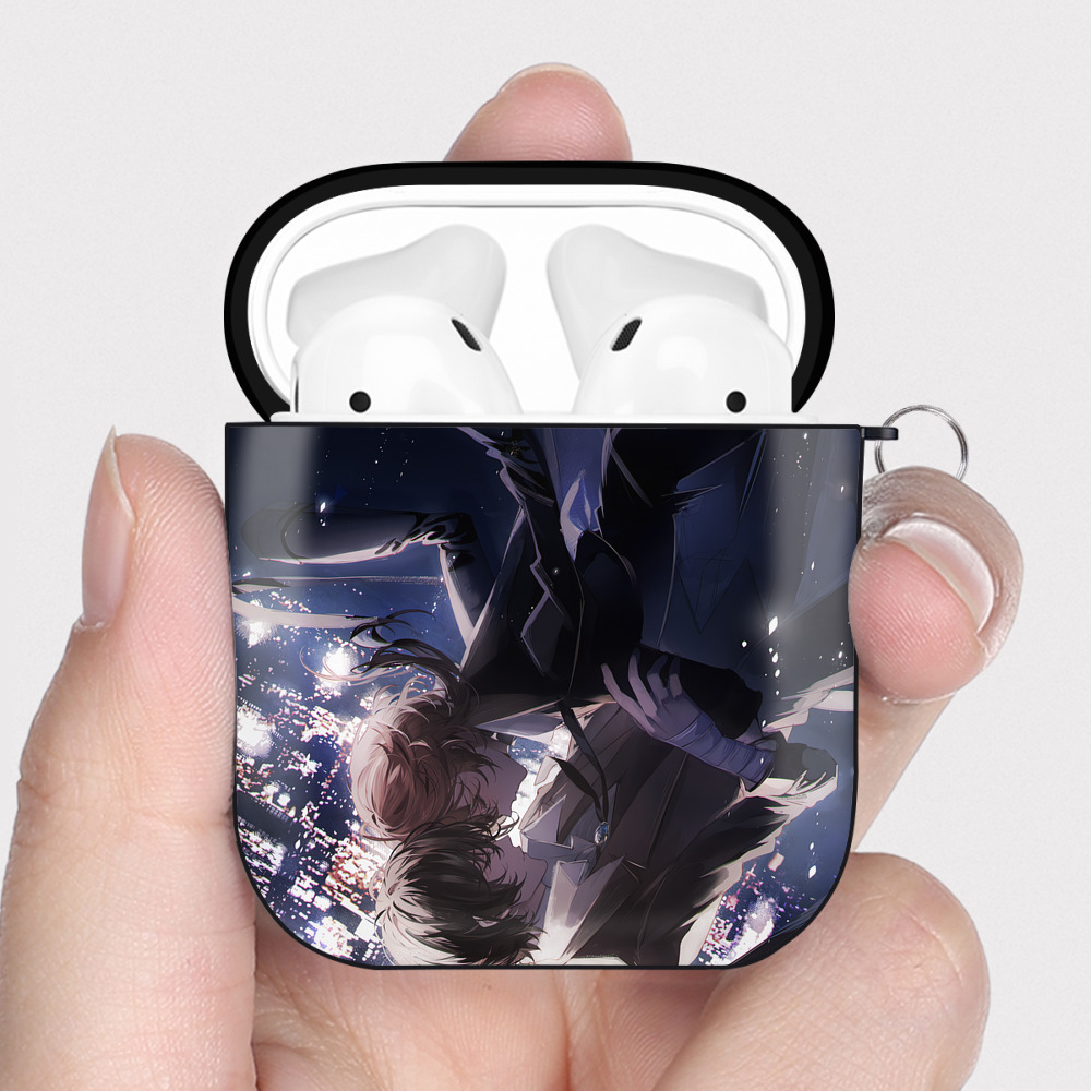 （画像用） 文豪ストレイドッグス Bungo Stray Dogs AirPods 第2世代保護ケース ハードシェル ブラック 耐衝撃・防指紋・カラビナ付き