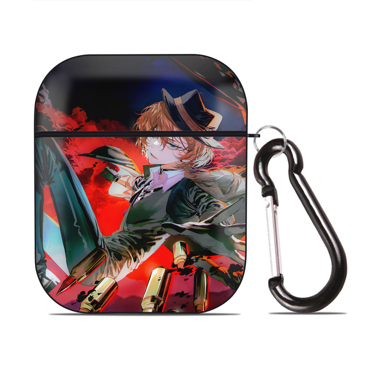 （画像用） 文豪ストレイドッグス Bungo Stray Dogs AirPods 第2世代保護ケース ハードシェル ブラック 耐衝撃・防指紋・カラビナ付き