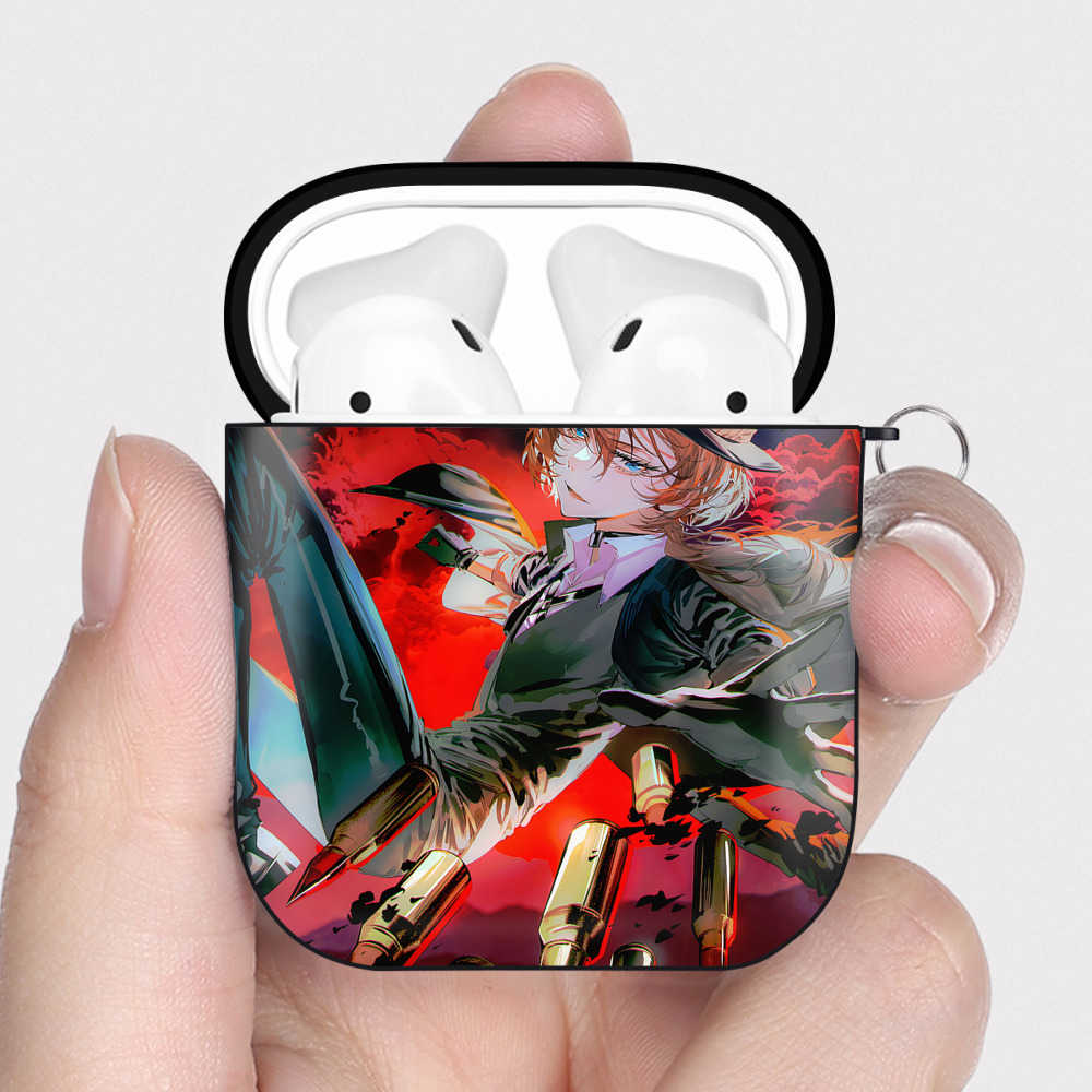 （画像用） 文豪ストレイドッグス Bungo Stray Dogs AirPods 第2世代保護ケース ハードシェル ブラック 耐衝撃・防指紋・カラビナ付き