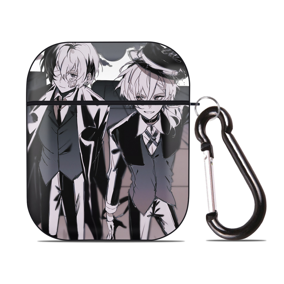 （画像用） 文豪ストレイドッグス Bungo Stray Dogs AirPods 第2世代保護ケース ハードシェル ブラック 耐衝撃・防指紋・カラビナ付き