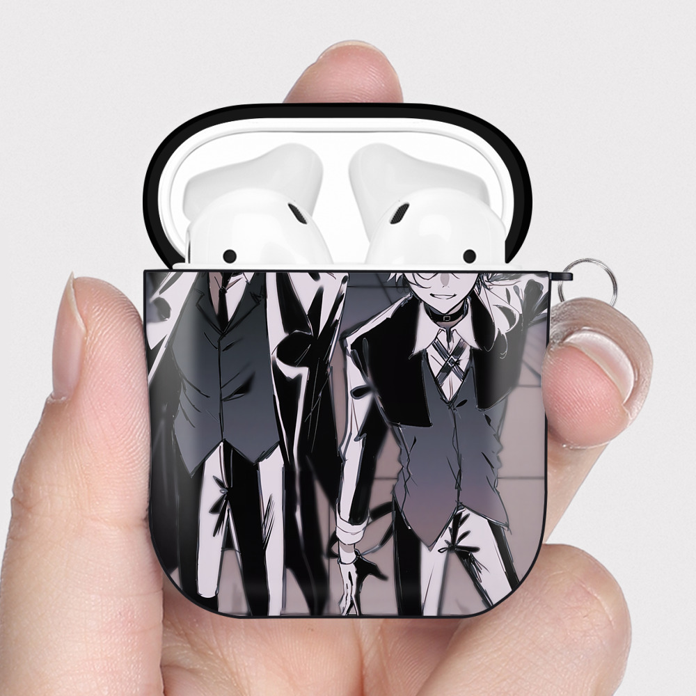 （画像用） 文豪ストレイドッグス Bungo Stray Dogs AirPods 第2世代保護ケース ハードシェル ブラック 耐衝撃・防指紋・カラビナ付き