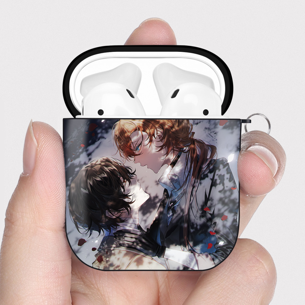 （画像用） 文豪ストレイドッグス Bungo Stray Dogs AirPods 第2世代保護ケース ハードシェル ブラック 耐衝撃・防指紋・カラビナ付き