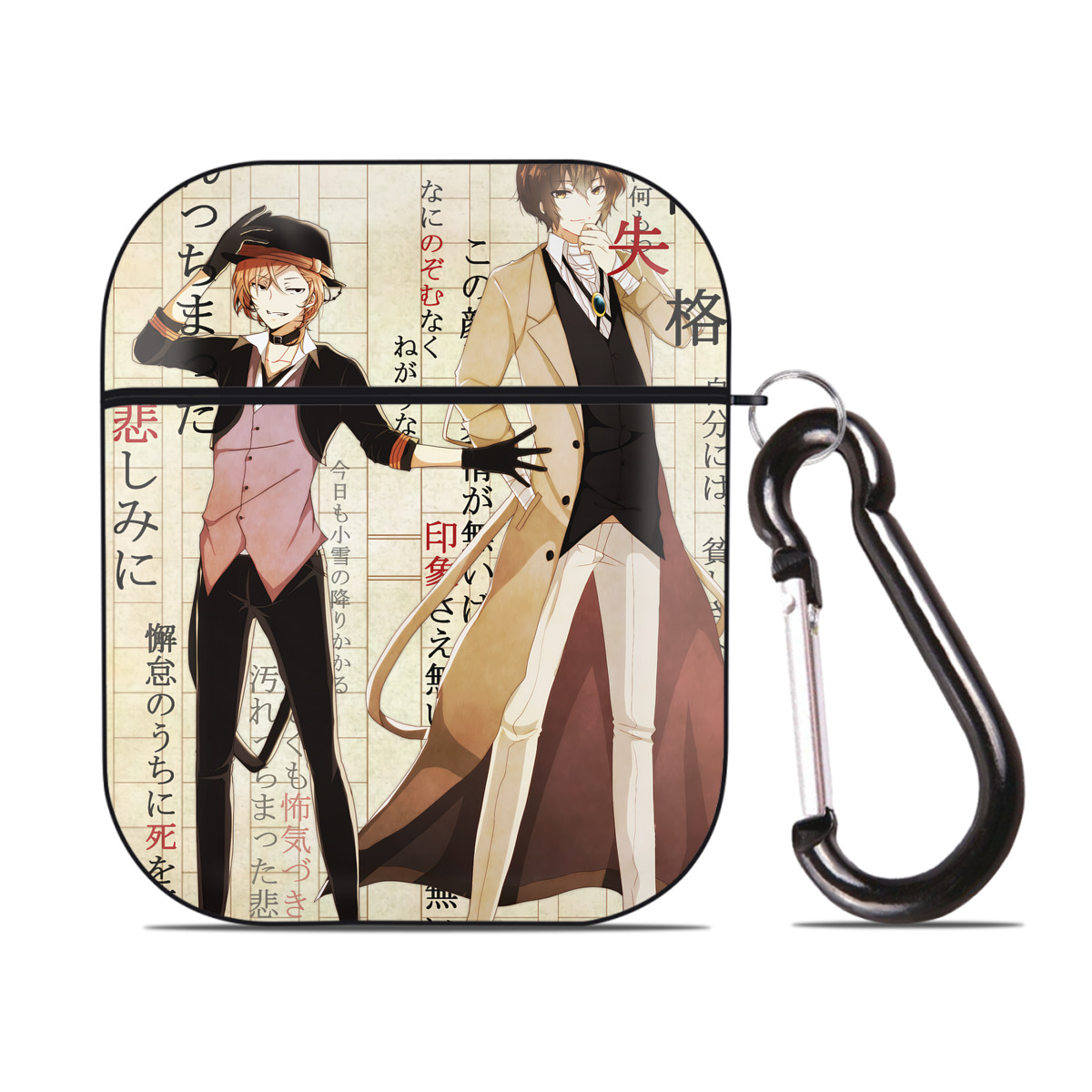 （画像用） 文豪ストレイドッグス Bungo Stray Dogs AirPods 第2世代保護ケース ハードシェル ブラック 耐衝撃・防指紋・カラビナ付き