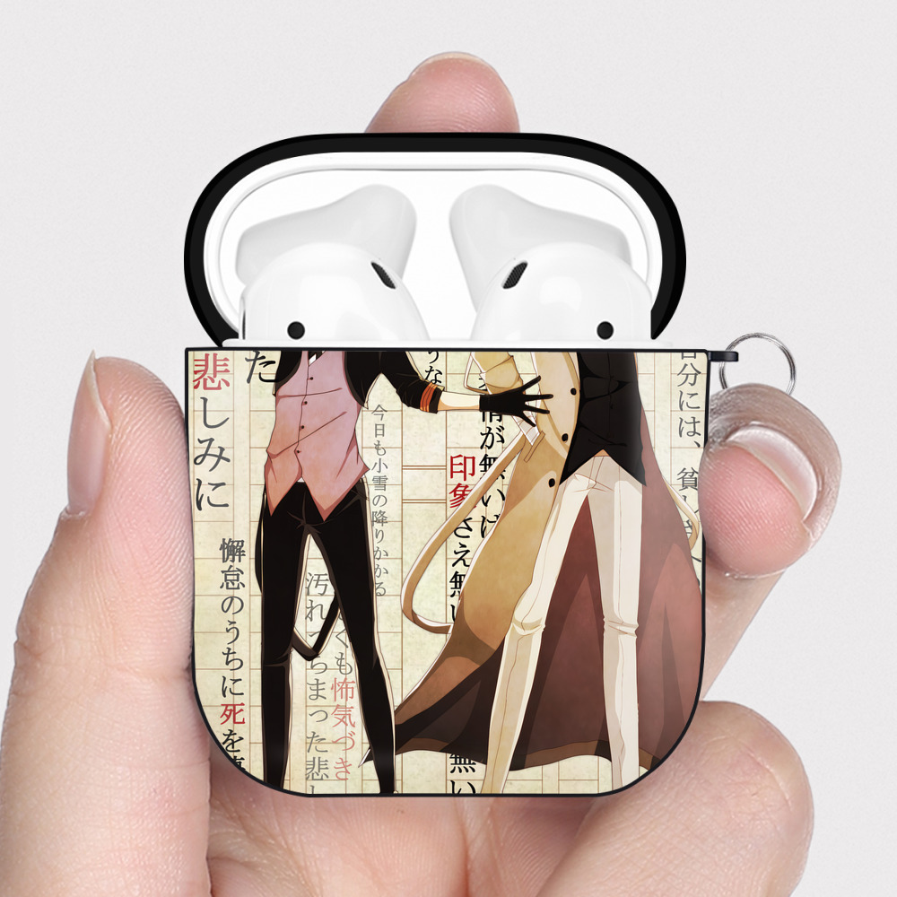 （画像用） 文豪ストレイドッグス Bungo Stray Dogs AirPods 第2世代保護ケース ハードシェル ブラック 耐衝撃・防指紋・カラビナ付き