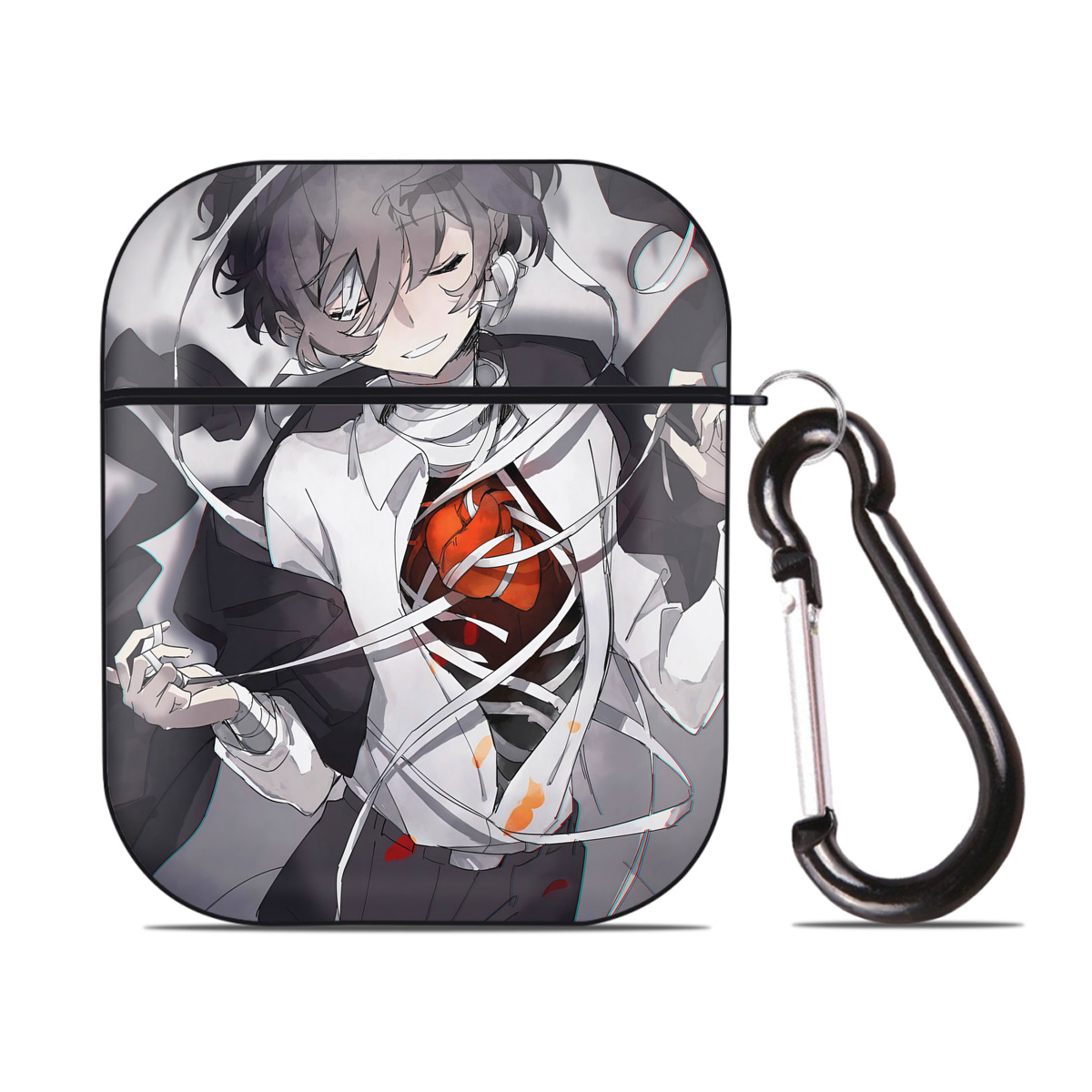 （画像用） 文豪ストレイドッグス Bungo Stray Dogs AirPods 第2世代保護ケース ハードシェル ブラック 耐衝撃・防指紋・カラビナ付き