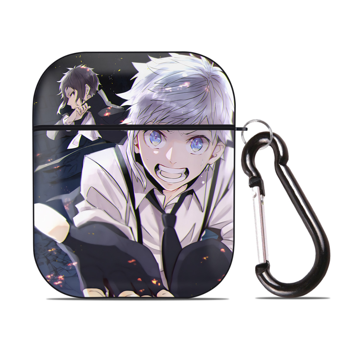 （画像用） 文豪ストレイドッグス Bungo Stray Dogs AirPods 第2世代保護ケース ハードシェル ブラック 耐衝撃・防指紋・カラビナ付き
