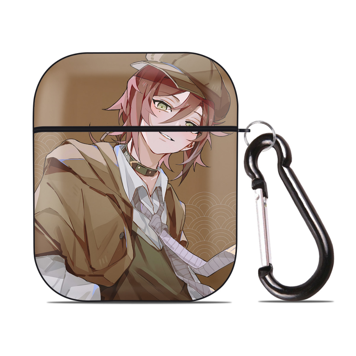 （画像用） 文豪ストレイドッグス Bungo Stray Dogs AirPods 第2世代保護ケース ハードシェル ブラック 耐衝撃・防指紋・カラビナ付き