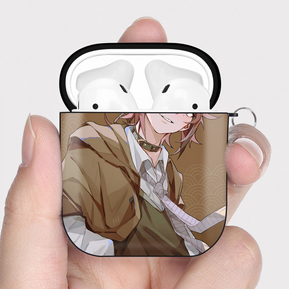（画像用） 文豪ストレイドッグス Bungo Stray Dogs AirPods 第2世代保護ケース ハードシェル ブラック 耐衝撃・防指紋・カラビナ付き