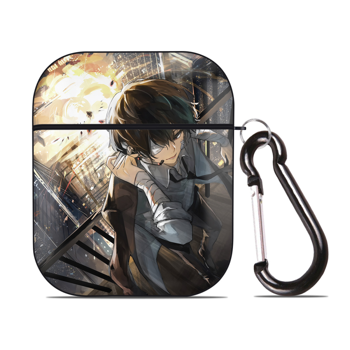 （画像用） 文豪ストレイドッグス Bungo Stray Dogs AirPods 第2世代保護ケース ハードシェル ブラック 耐衝撃・防指紋・カラビナ付き
