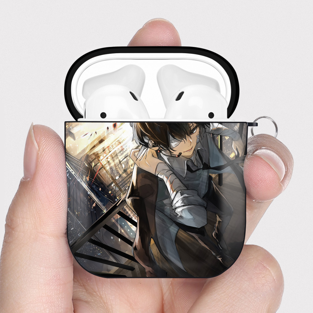（画像用） 文豪ストレイドッグス Bungo Stray Dogs AirPods 第2世代保護ケース ハードシェル ブラック 耐衝撃・防指紋・カラビナ付き