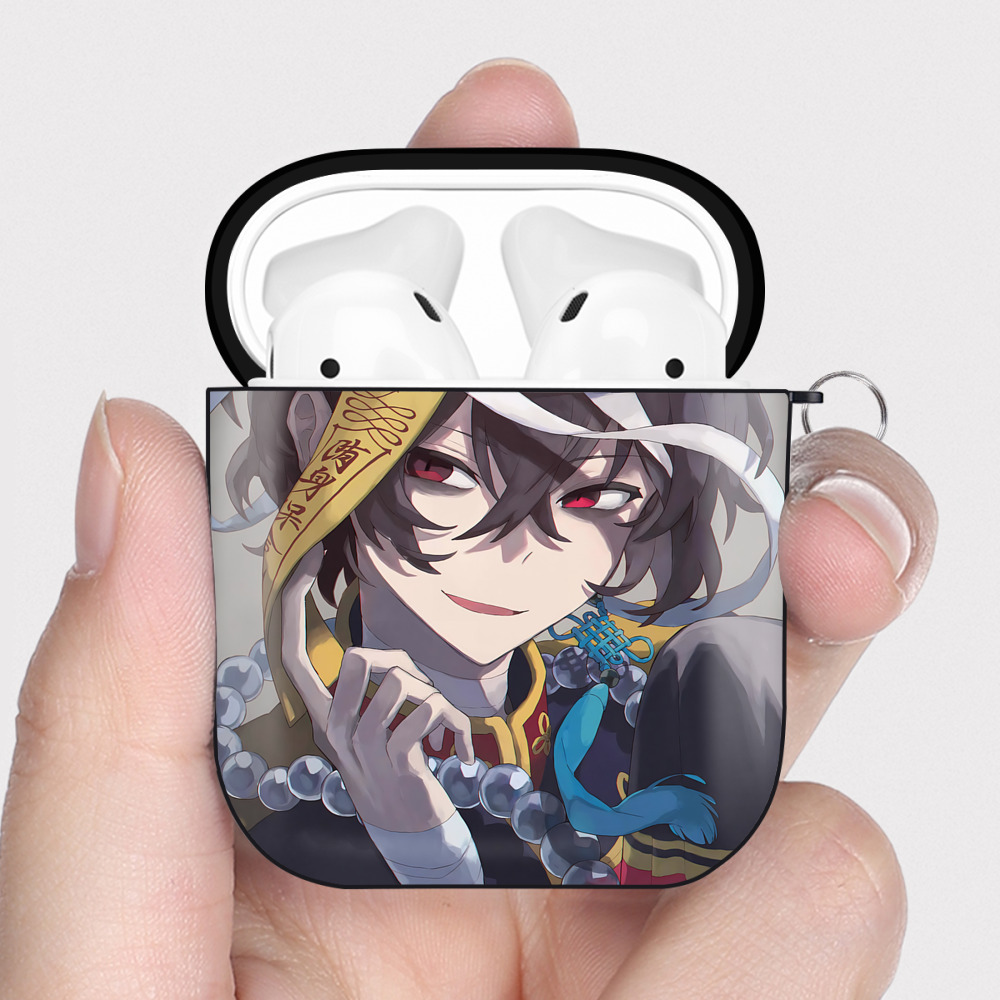 （画像用） 文豪ストレイドッグス Bungo Stray Dogs AirPods 第2世代保護ケース ハードシェル ブラック 耐衝撃・防指紋・カラビナ付き