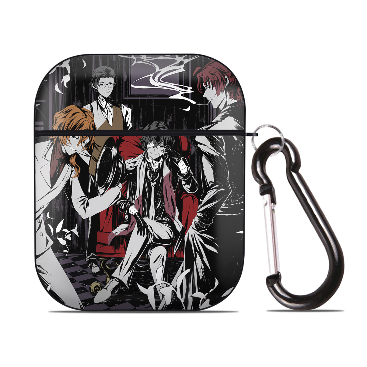 （画像用） 文豪ストレイドッグス Bungo Stray Dogs AirPods 第2世代保護ケース ハードシェル ブラック 耐衝撃・防指紋・カラビナ付き