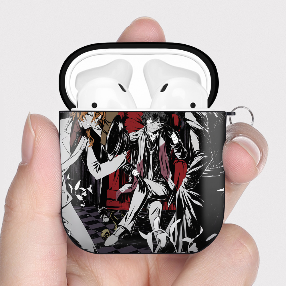 （画像用） 文豪ストレイドッグス Bungo Stray Dogs AirPods 第2世代保護ケース ハードシェル ブラック 耐衝撃・防指紋・カラビナ付き