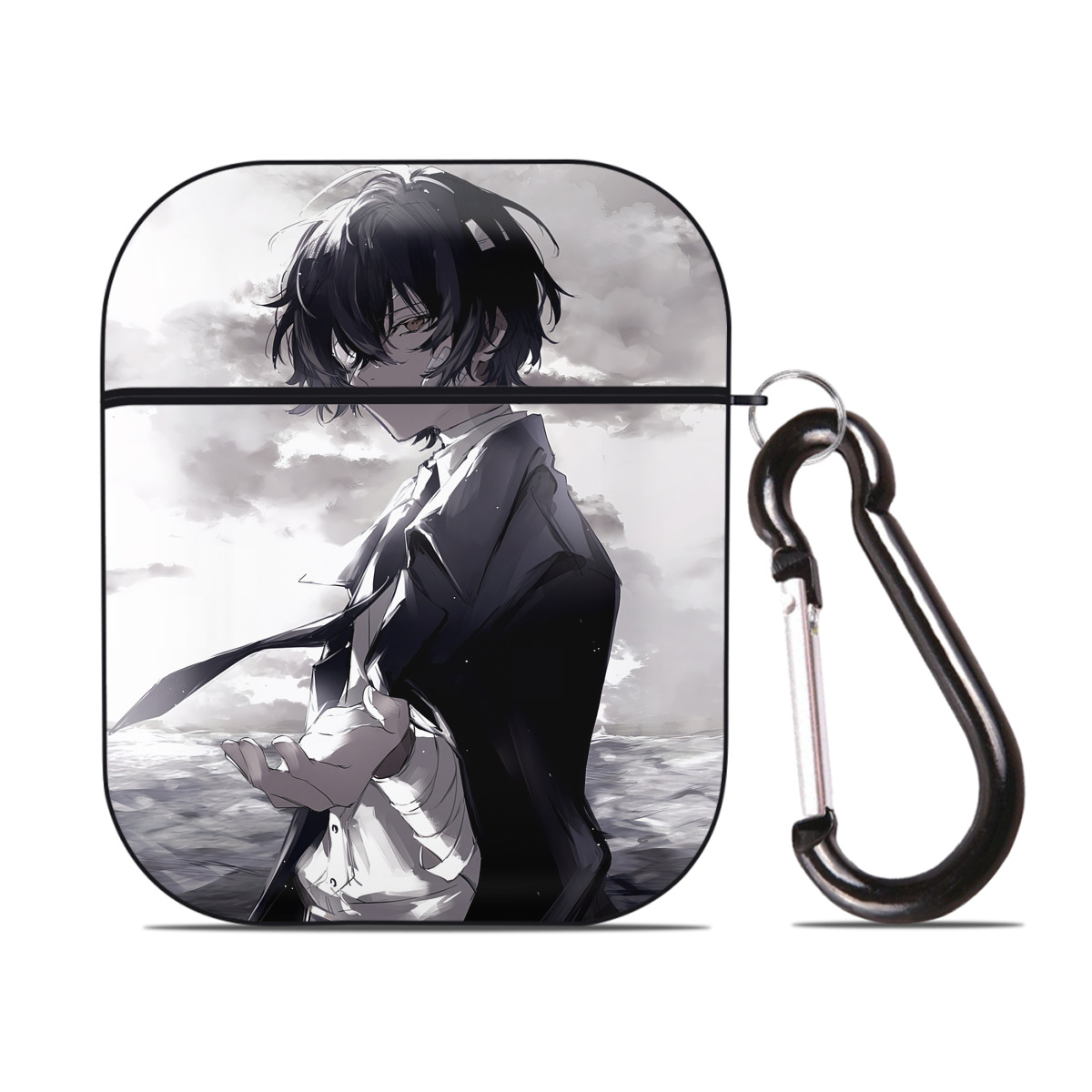 （画像用） 文豪ストレイドッグス Bungo Stray Dogs AirPods 第2世代保護ケース ハードシェル ブラック 耐衝撃・防指紋・カラビナ付き