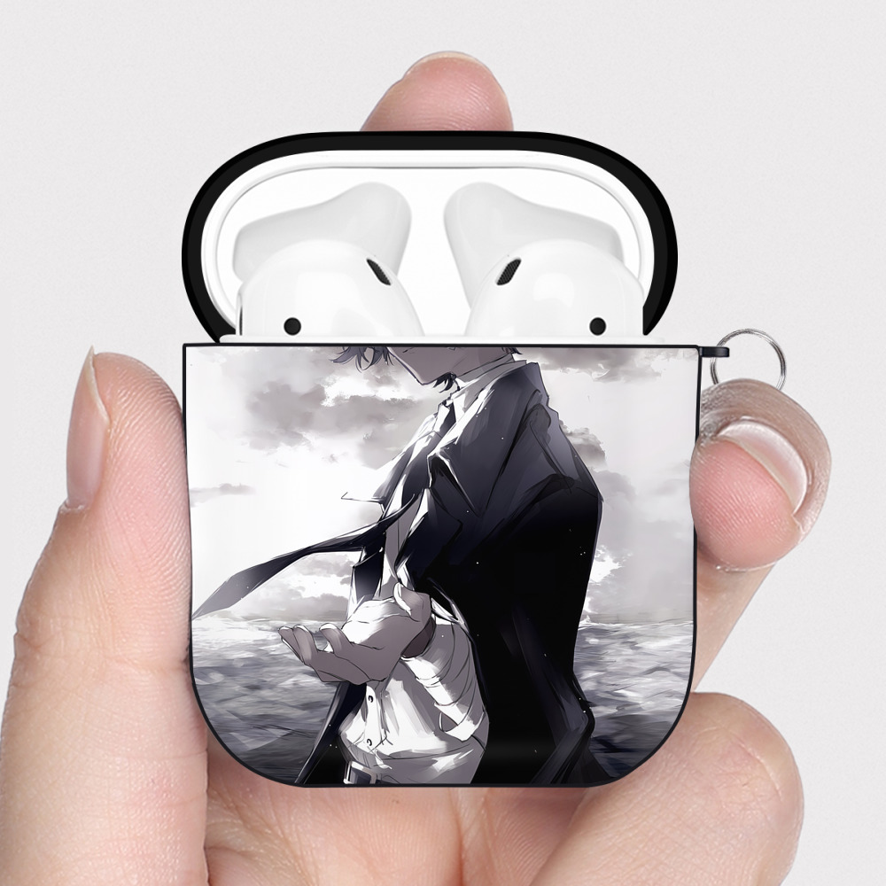 （画像用） 文豪ストレイドッグス Bungo Stray Dogs AirPods 第2世代保護ケース ハードシェル ブラック 耐衝撃・防指紋・カラビナ付き