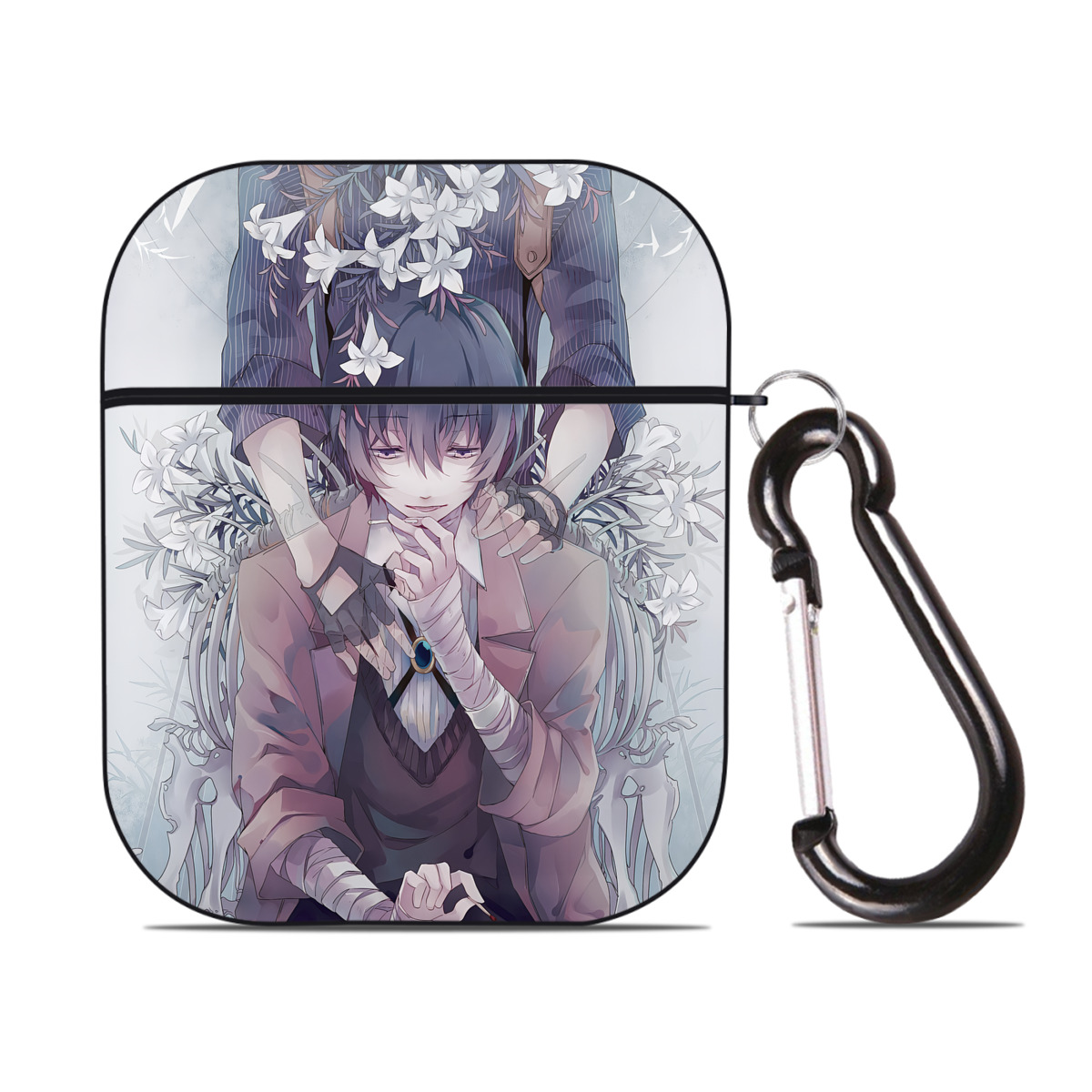 （画像用） 文豪ストレイドッグス Bungo Stray Dogs AirPods 第2世代保護ケース ハードシェル ブラック 耐衝撃・防指紋・カラビナ付き
