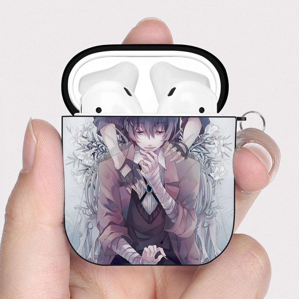 （画像用） 文豪ストレイドッグス Bungo Stray Dogs AirPods 第2世代保護ケース ハードシェル ブラック 耐衝撃・防指紋・カラビナ付き
