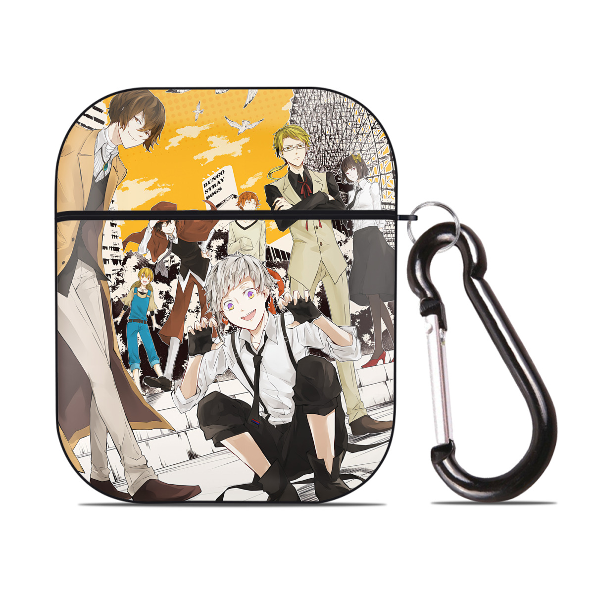 （画像用） 文豪ストレイドッグス Bungo Stray Dogs AirPods 第2世代保護ケース ハードシェル ブラック 耐衝撃・防指紋・カラビナ付き
