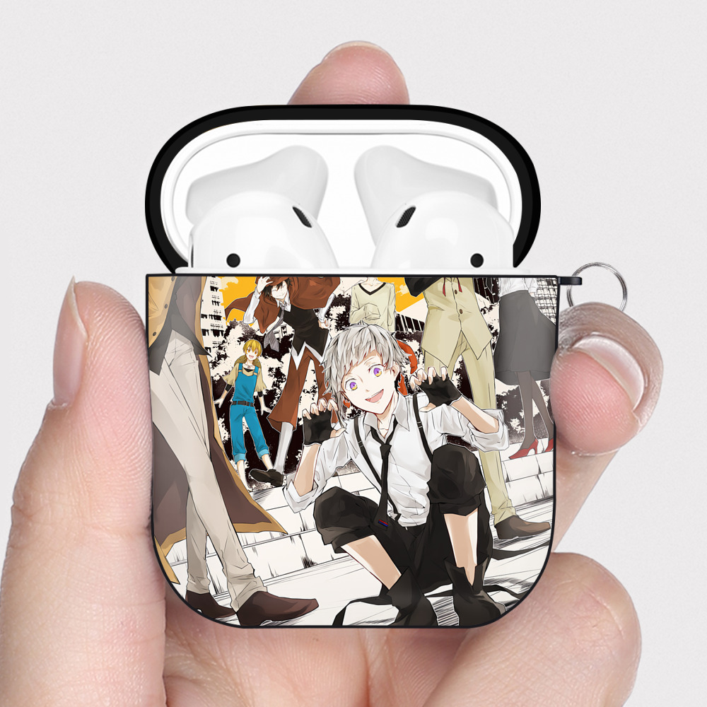 （画像用） 文豪ストレイドッグス Bungo Stray Dogs AirPods 第2世代保護ケース ハードシェル ブラック 耐衝撃・防指紋・カラビナ付き