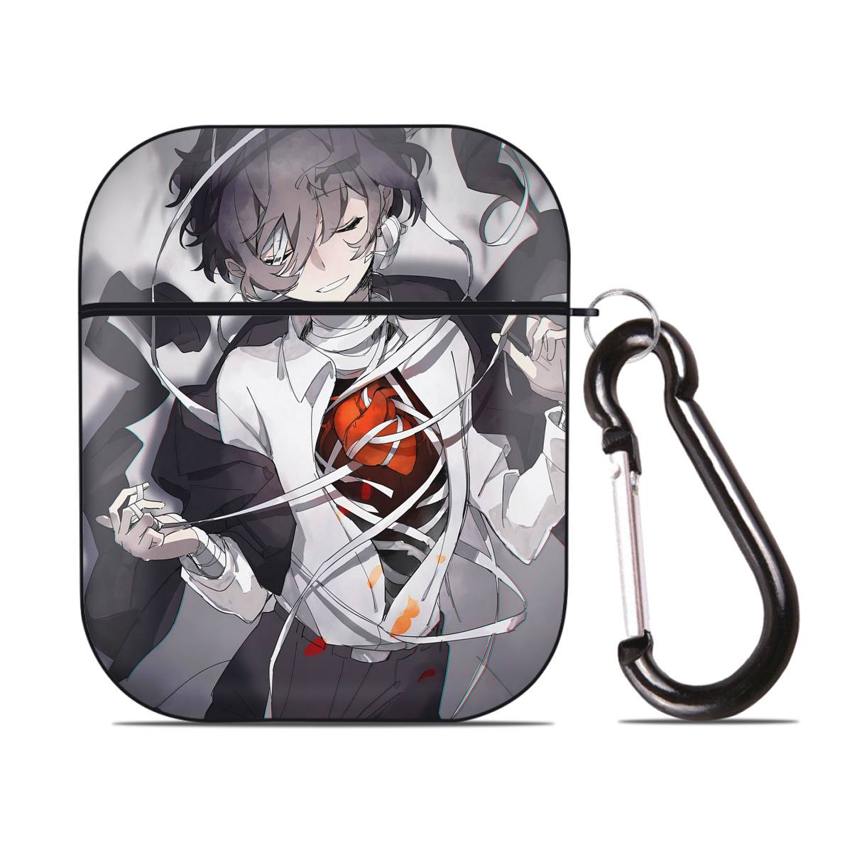 （画像用） 文豪ストレイドッグス Bungo Stray Dogs AirPods 第2世代保護ケース ハードシェル ブラック 耐衝撃・防指紋・カラビナ付き