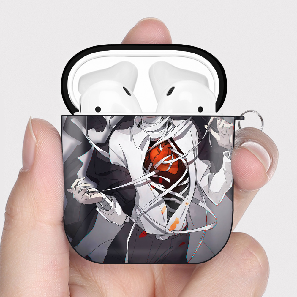 （画像用） 文豪ストレイドッグス Bungo Stray Dogs AirPods 第2世代保護ケース ハードシェル ブラック 耐衝撃・防指紋・カラビナ付き