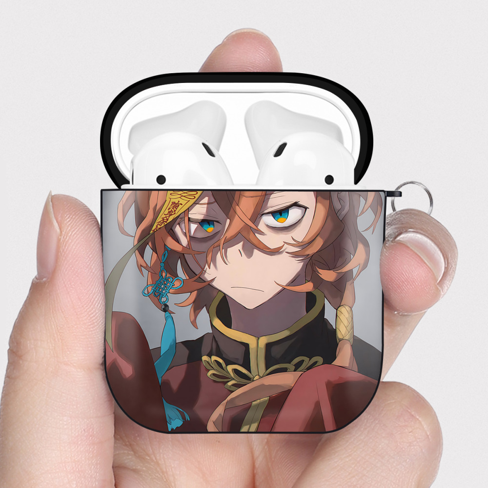 （画像用） 文豪ストレイドッグス Bungo Stray Dogs AirPods 第2世代保護ケース ハードシェル ブラック 耐衝撃・防指紋・カラビナ付き
