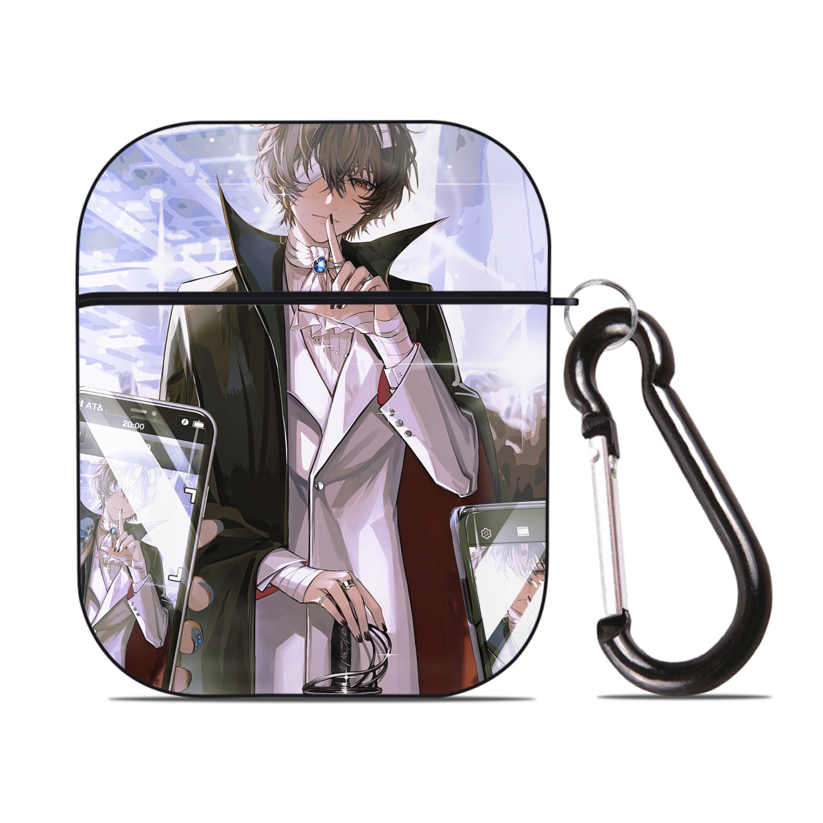 （画像用） 文豪ストレイドッグス Bungo Stray Dogs AirPods 第2世代保護ケース ハードシェル ブラック 耐衝撃・防指紋・カラビナ付き