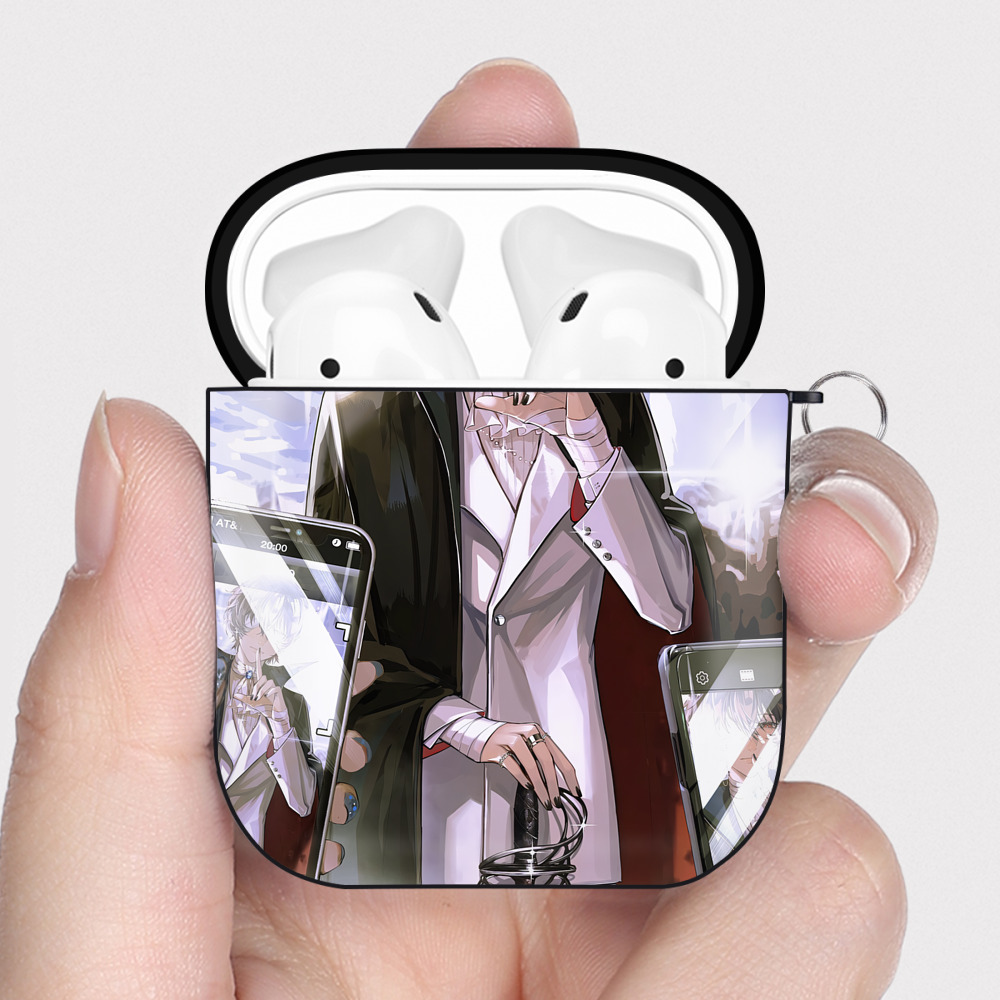 （画像用） 文豪ストレイドッグス Bungo Stray Dogs AirPods 第2世代保護ケース ハードシェル ブラック 耐衝撃・防指紋・カラビナ付き