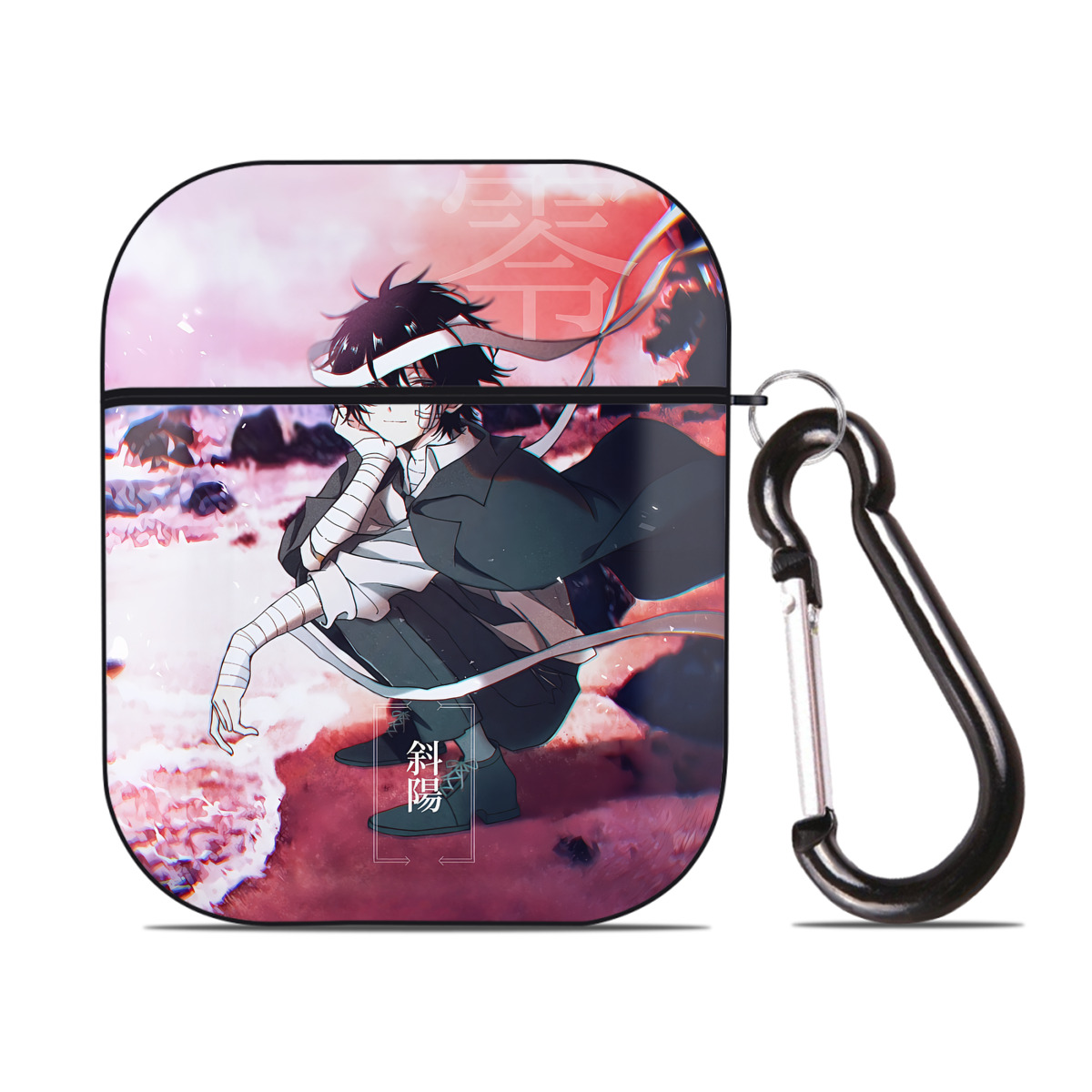 （画像用） 文豪ストレイドッグス Bungo Stray Dogs AirPods 第2世代保護ケース ハードシェル ブラック 耐衝撃・防指紋・カラビナ付き