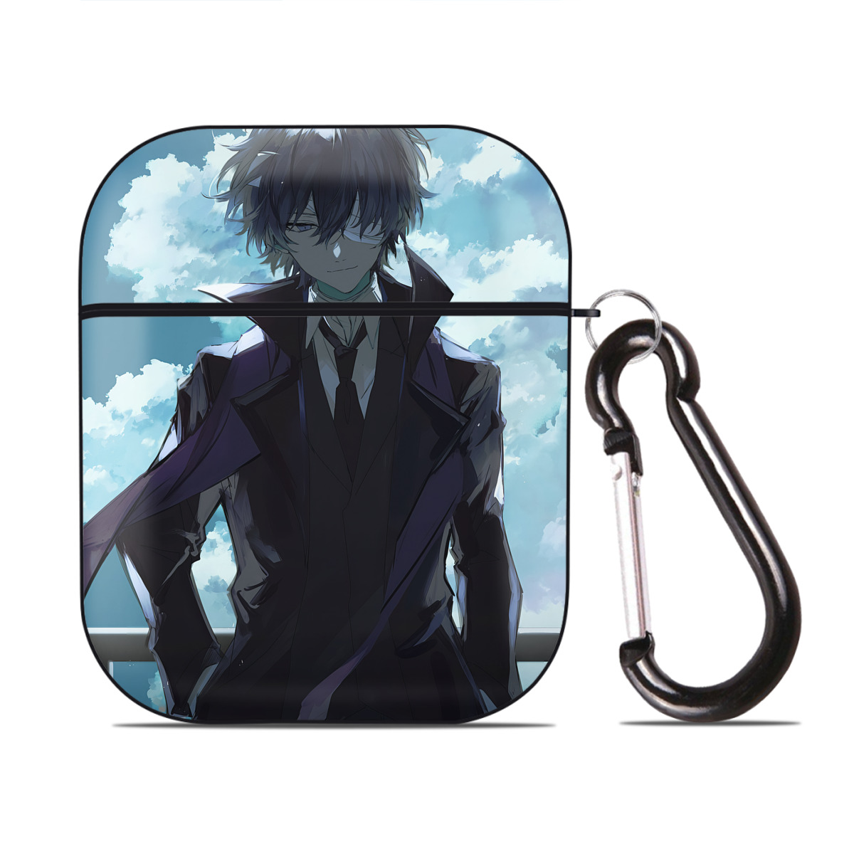 （画像用） 文豪ストレイドッグス Bungo Stray Dogs AirPods 第2世代保護ケース ハードシェル ブラック 耐衝撃・防指紋・カラビナ付き