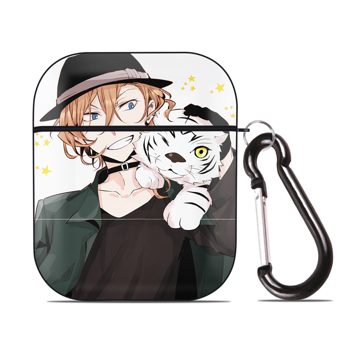 （画像用） 文豪ストレイドッグス Bungo Stray Dogs AirPods 第2世代保護ケース ハードシェル ブラック 耐衝撃・防指紋・カラビナ付き
