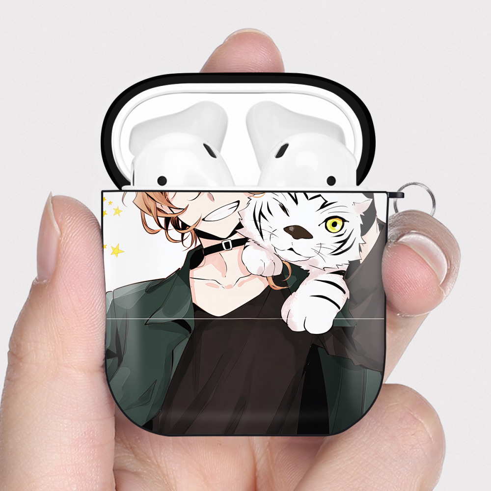 （画像用） 文豪ストレイドッグス Bungo Stray Dogs AirPods 第2世代保護ケース ハードシェル ブラック 耐衝撃・防指紋・カラビナ付き