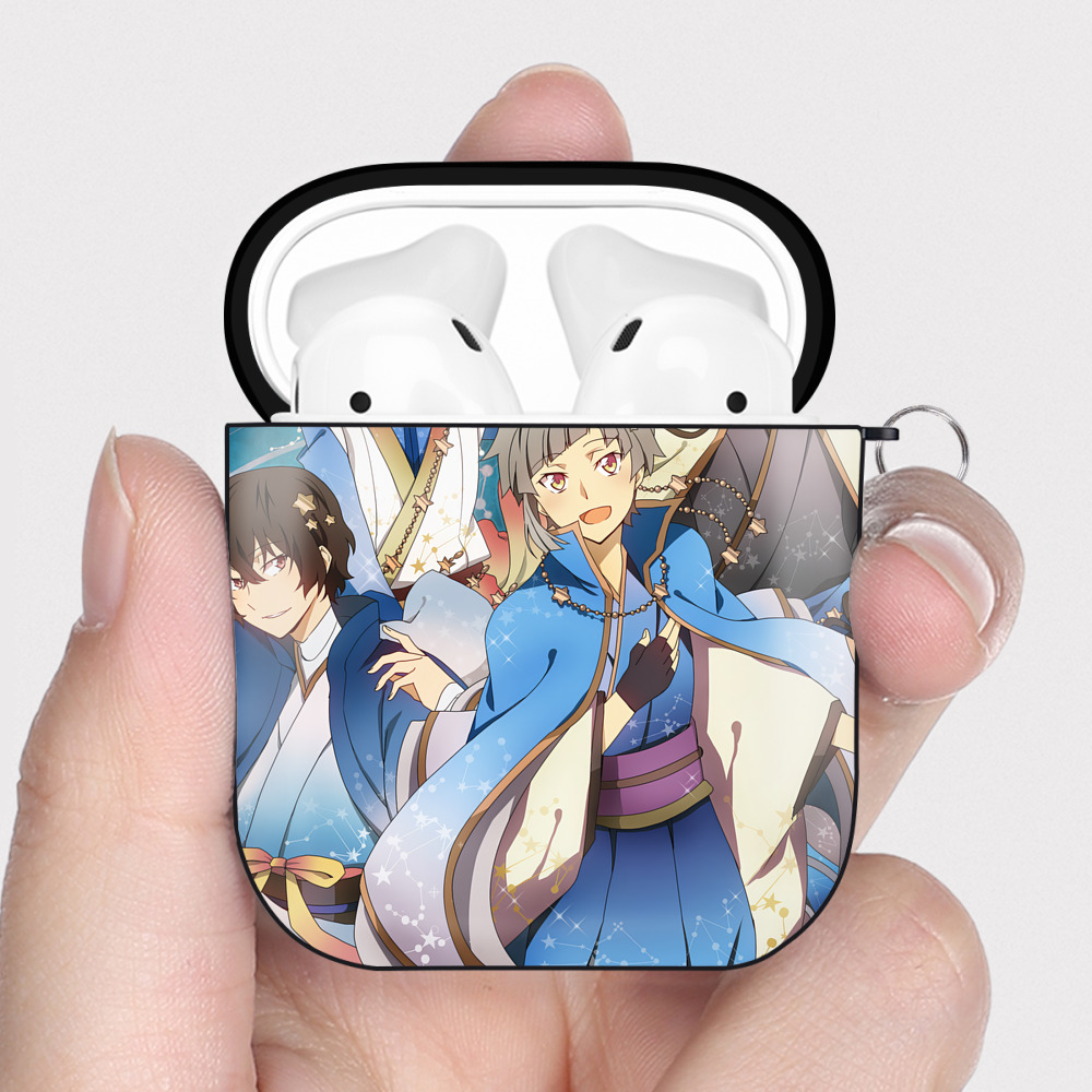 （画像用） 文豪ストレイドッグス Bungo Stray Dogs AirPods 第2世代保護ケース ハードシェル ブラック 耐衝撃・防指紋・カラビナ付き
