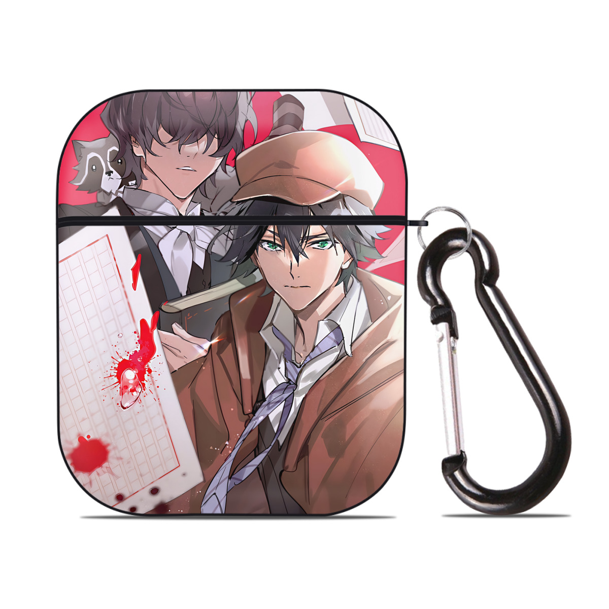 （画像用） 文豪ストレイドッグス Bungo Stray Dogs AirPods 第2世代保護ケース ハードシェル ブラック 耐衝撃・防指紋・カラビナ付き