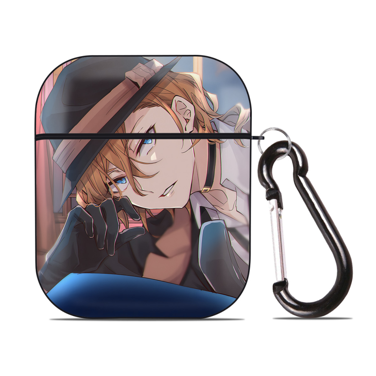 （画像用） 文豪ストレイドッグス Bungo Stray Dogs AirPods 第2世代保護ケース ハードシェル ブラック 耐衝撃・防指紋・カラビナ付き