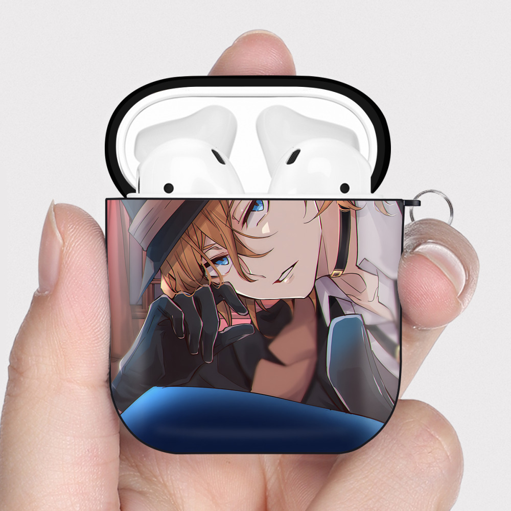（画像用） 文豪ストレイドッグス Bungo Stray Dogs AirPods 第2世代保護ケース ハードシェル ブラック 耐衝撃・防指紋・カラビナ付き