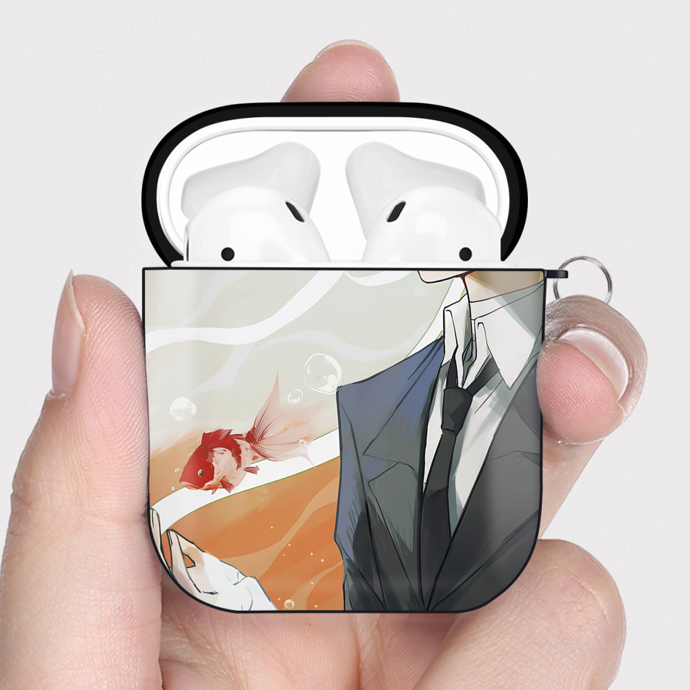 （画像用） 文豪ストレイドッグス Bungo Stray Dogs AirPods 第2世代保護ケース ハードシェル ブラック 耐衝撃・防指紋・カラビナ付き