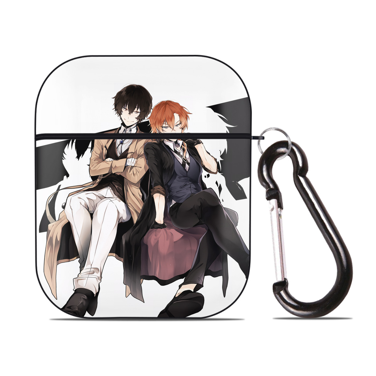 （画像用） 文豪ストレイドッグス Bungo Stray Dogs AirPods 第2世代保護ケース ハードシェル ブラック 耐衝撃・防指紋・カラビナ付き