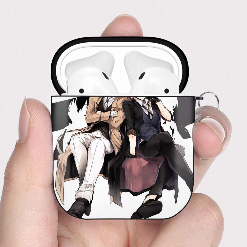 （画像用） 文豪ストレイドッグス Bungo Stray Dogs AirPods 第2世代保護ケース ハードシェル ブラック 耐衝撃・防指紋・カラビナ付き