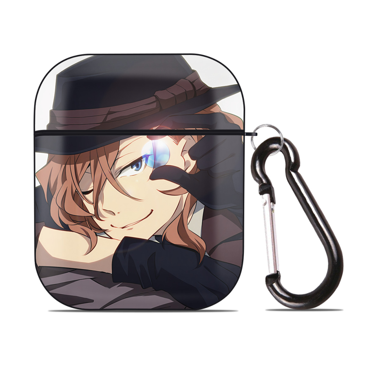 （画像用） 文豪ストレイドッグス Bungo Stray Dogs AirPods 第2世代保護ケース ハードシェル ブラック 耐衝撃・防指紋・カラビナ付き