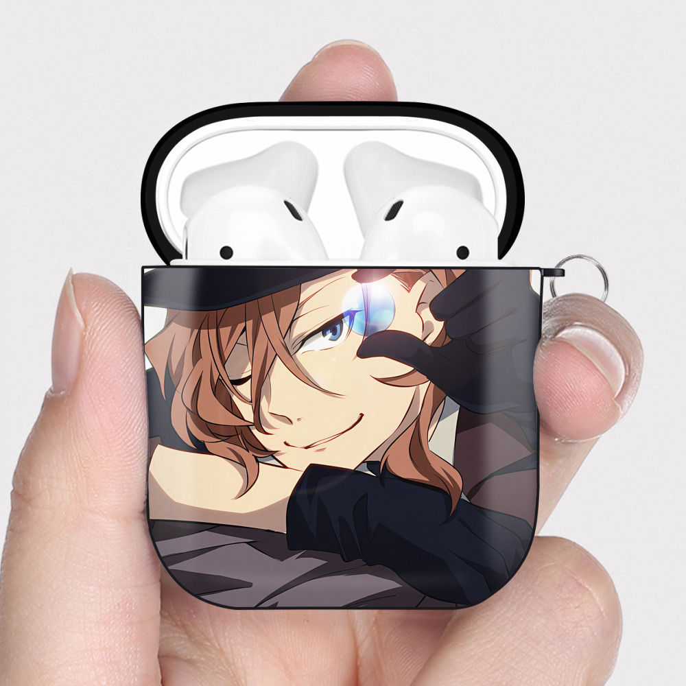 （画像用） 文豪ストレイドッグス Bungo Stray Dogs AirPods 第2世代保護ケース ハードシェル ブラック 耐衝撃・防指紋・カラビナ付き