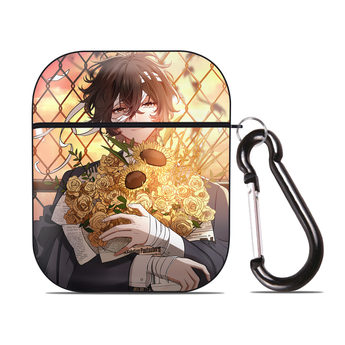 （画像用） 文豪ストレイドッグス Bungo Stray Dogs AirPods 第2世代保護ケース ハードシェル ブラック 耐衝撃・防指紋・カラビナ付き