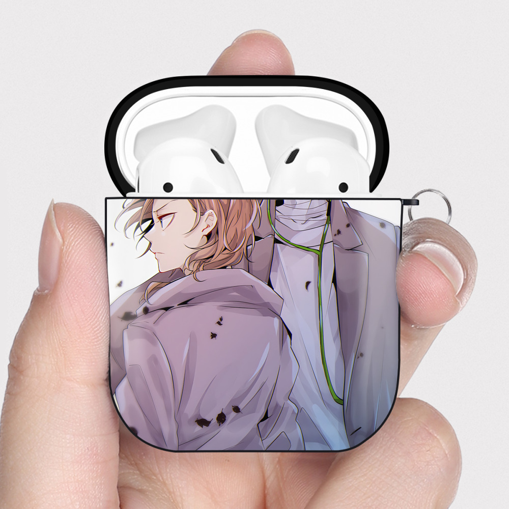 （画像用） 文豪ストレイドッグス Bungo Stray Dogs AirPods 第2世代保護ケース ハードシェル ブラック 耐衝撃・防指紋・カラビナ付き