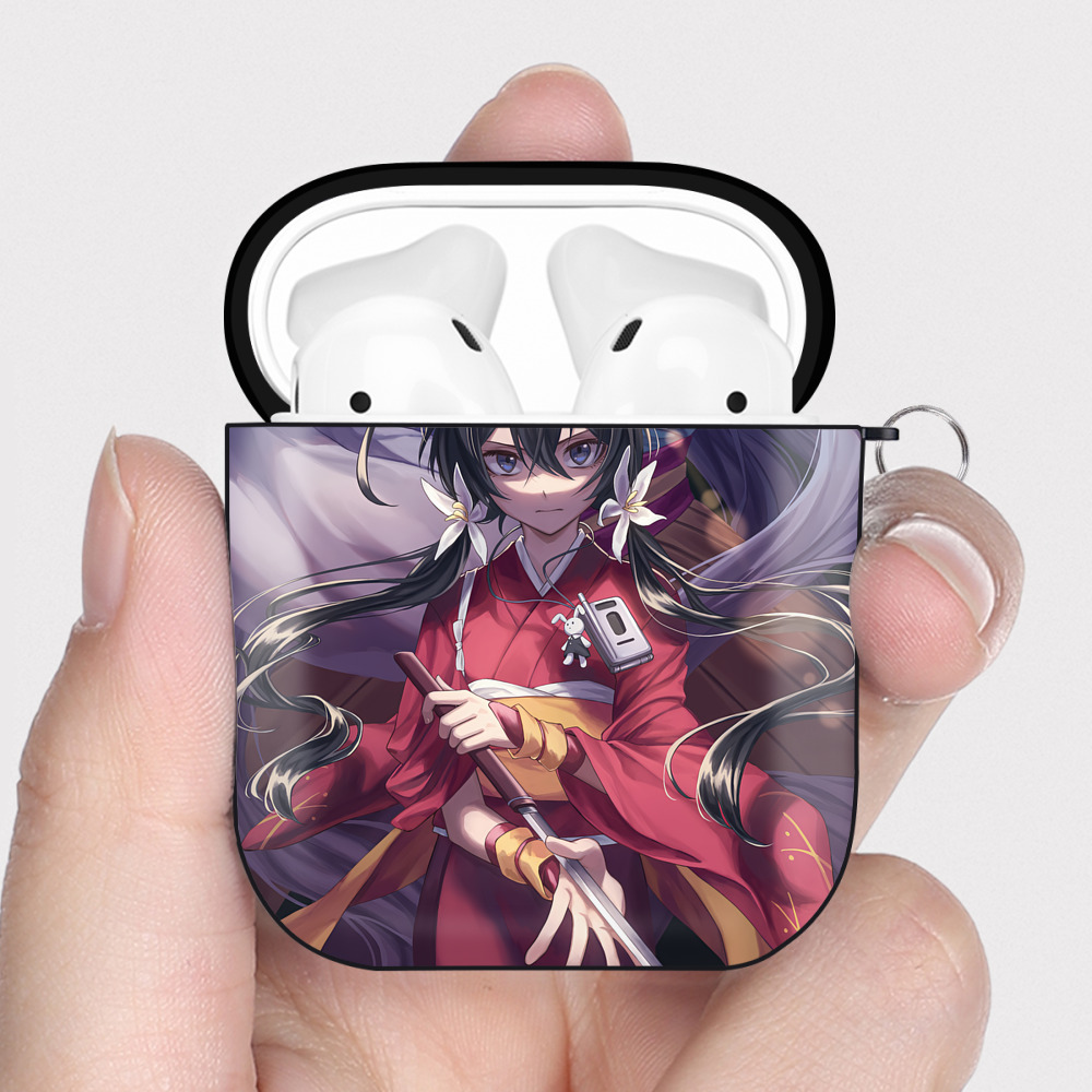 （画像用） 文豪ストレイドッグス Bungo Stray Dogs AirPods 第2世代保護ケース ハードシェル ブラック 耐衝撃・防指紋・カラビナ付き