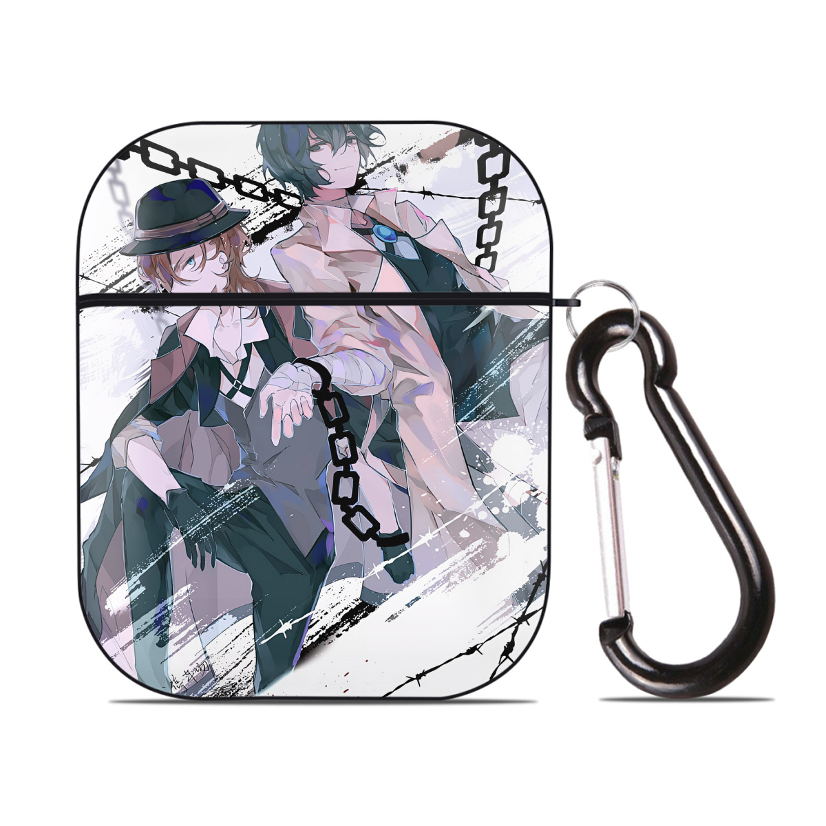 （画像用） 文豪ストレイドッグス Bungo Stray Dogs AirPods 第2世代保護ケース ハードシェル ブラック 耐衝撃・防指紋・カラビナ付き