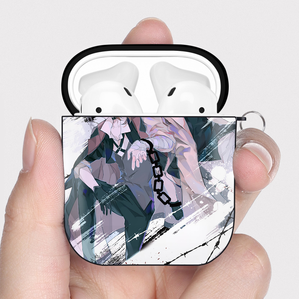 （画像用） 文豪ストレイドッグス Bungo Stray Dogs AirPods 第2世代保護ケース ハードシェル ブラック 耐衝撃・防指紋・カラビナ付き