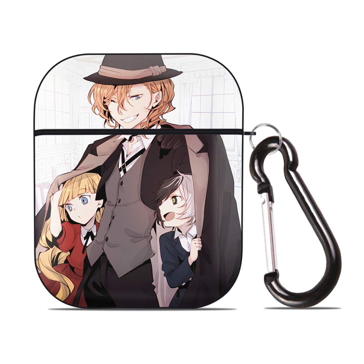 （画像用） 文豪ストレイドッグス Bungo Stray Dogs AirPods 第2世代保護ケース ハードシェル ブラック 耐衝撃・防指紋・カラビナ付き